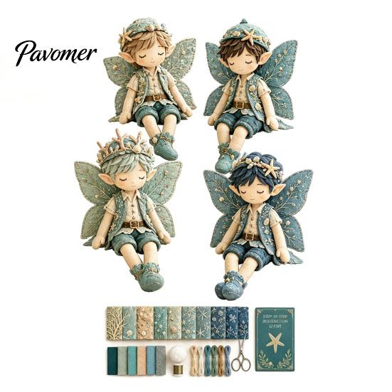 Handmade Fairy Boy Doll Set Boys Patchwork DIY Kit, Fabric Sewing Make 4 Family Weekend Activity Kits Boys, Craft Kit for Adults, Gift, Home Tabletop