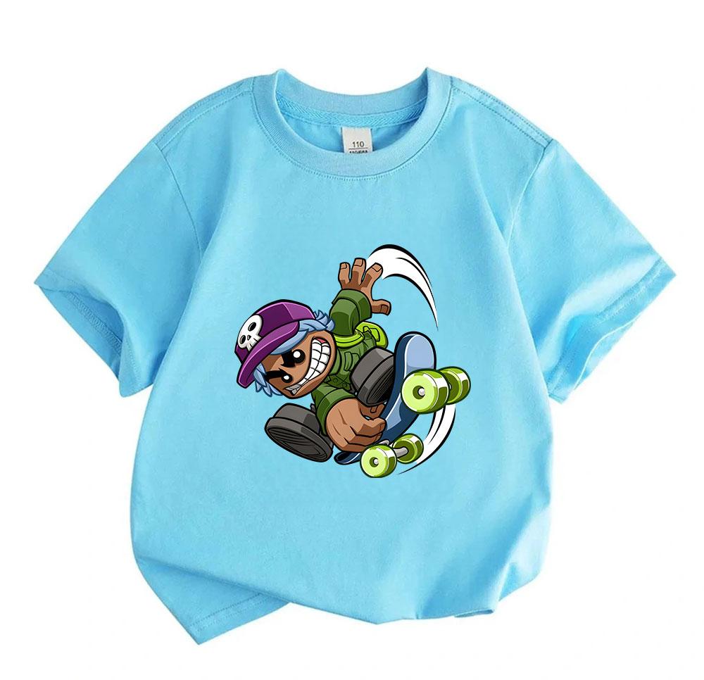 Kids Boys Girls Crew Neck Short Sleeve 100% Cotton T-shirt, Cool Cartoon Skateboard Skater Print Casual Tees, Comfortable Lightweight Tops for Daily O