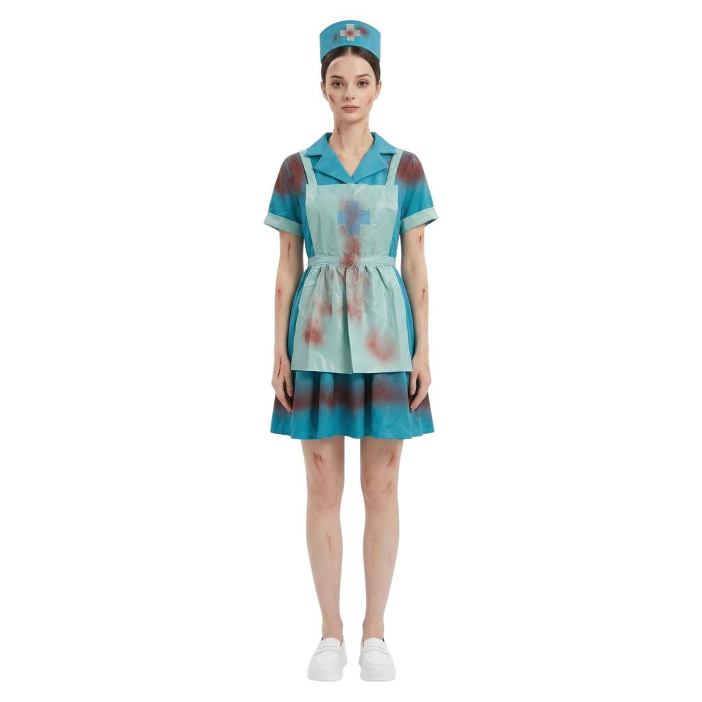 Adult Halloween Nurse Costume Set Includes Dress Apron and Cap Suitable for Role Play and Themed Events Party Outfit