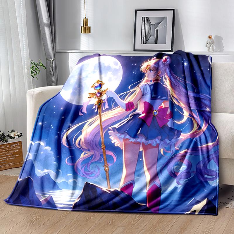 1pc Blanket Sailor Moon1 Print Design, Lightweight Blanket for Sofa, Bed- Soft &Warm, Gift for All Seasons Like Christmas, Halloween