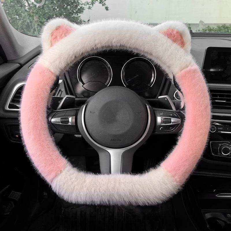 Winter Plush Thickened Cat's Ears Steering Wheel Cover Cute Cat-Ear Shaped Protective Car Steering Wheels & Accessories
