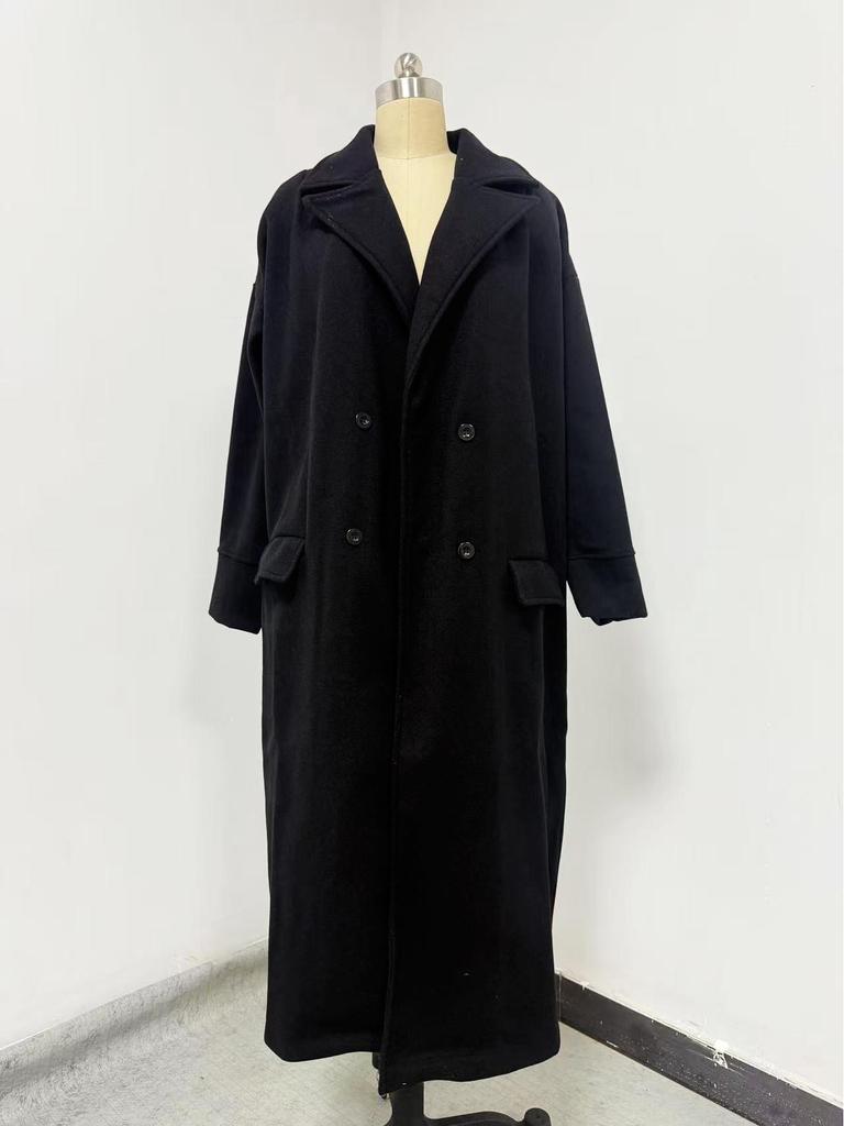 Spring 2025 European & American Women's Casual Long Solid Color Woolen Coat
