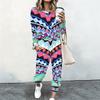 Female Round Neck Long Sleeve Tunic And High Waist Loose Trousers Two Piece Relaxed Casual Outfit