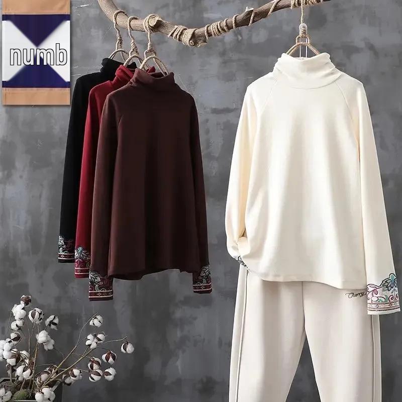 

Women s Ethnic Embroidered Semi-High Neck Velvet Long-Sleeve Shirt 3XL (150-165 jin)