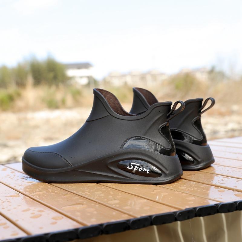 Men's Rain Shoes Non-slip and Waterproof Fashion Rain Boots Fleece Thermal Rubber Shoes Kitchen Work Medium Tube Short Tube Water Shoes