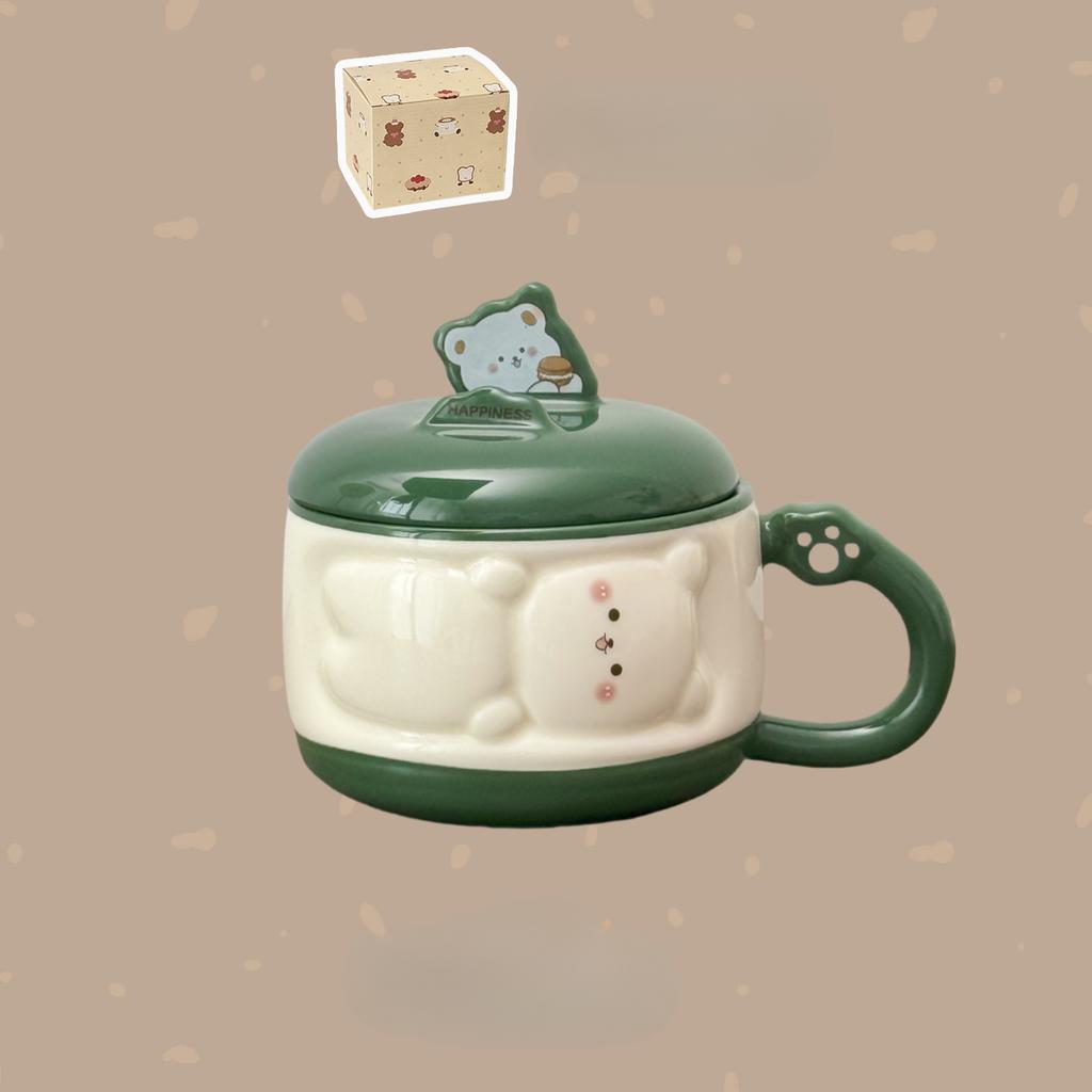 Cute Girl Cartoon Chubby Ceramic Mug with Lid Mobile Phone Stand Cup Birthday Gift Souvenir