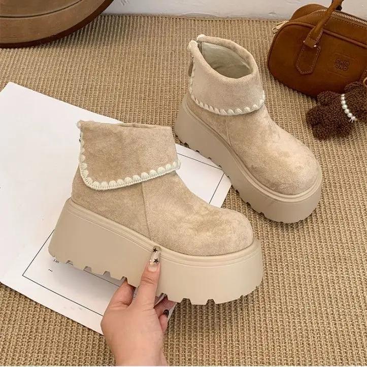 

Fashion Kawaii Boots for Woman Autumn New Retro Synthetic Suede Single Ankle Boots Outsole College Korea Fashion Short Boots for Women 35 бежевый