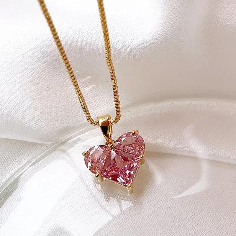 Niche Pink Heart Gemstone Pendant Earrings & Necklace Set in S925 Silver