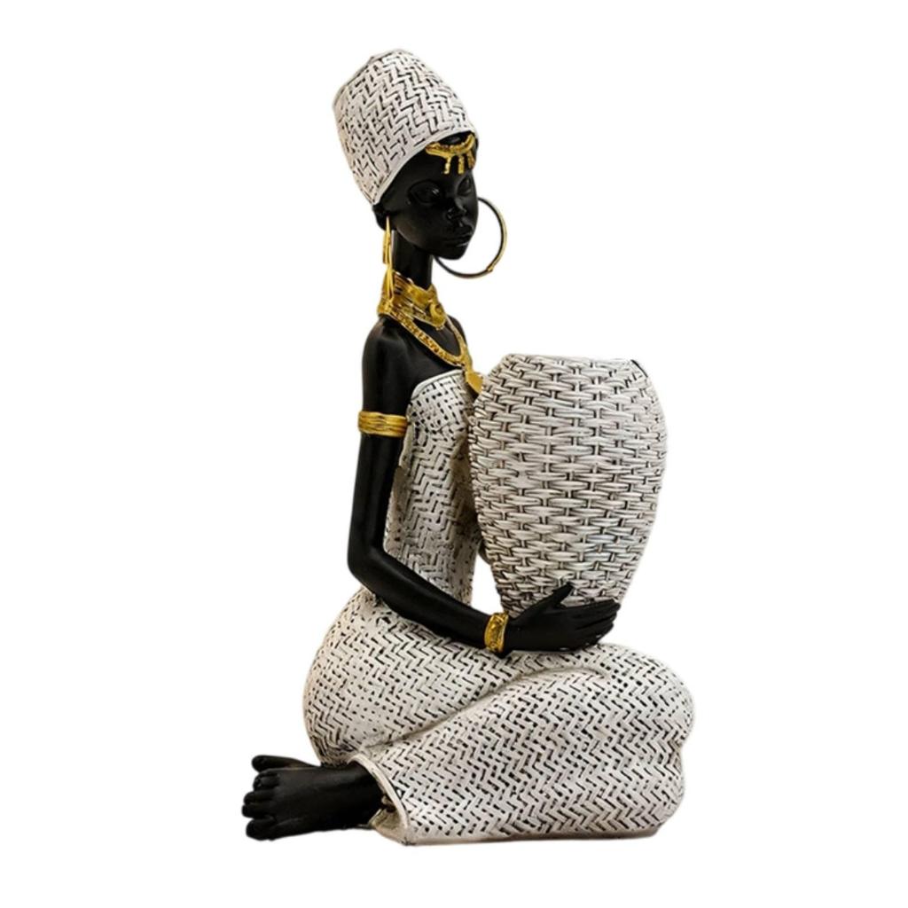 Artistic African Woman Bust with Open Bowl Resin Vase for Vanity Table Entryway