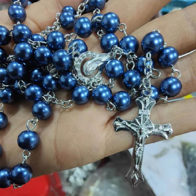 Religious Rosary Necklace Cross Pendant Neck Chain Crucifix Charm Christening