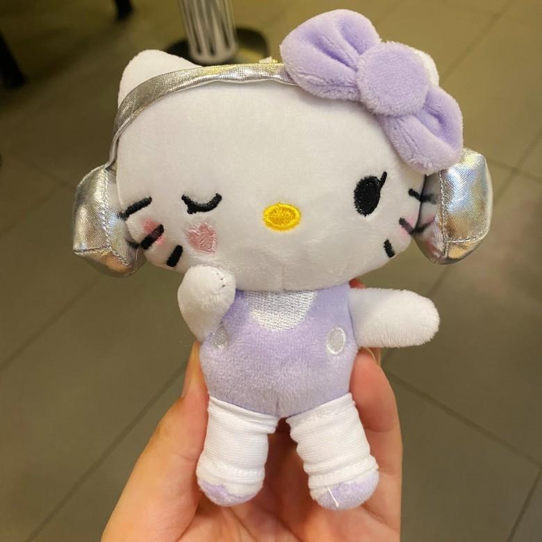 Cute Cartoon Plush Kitty Cat Backpack Charm With Purple Headphones For Girls And Teens