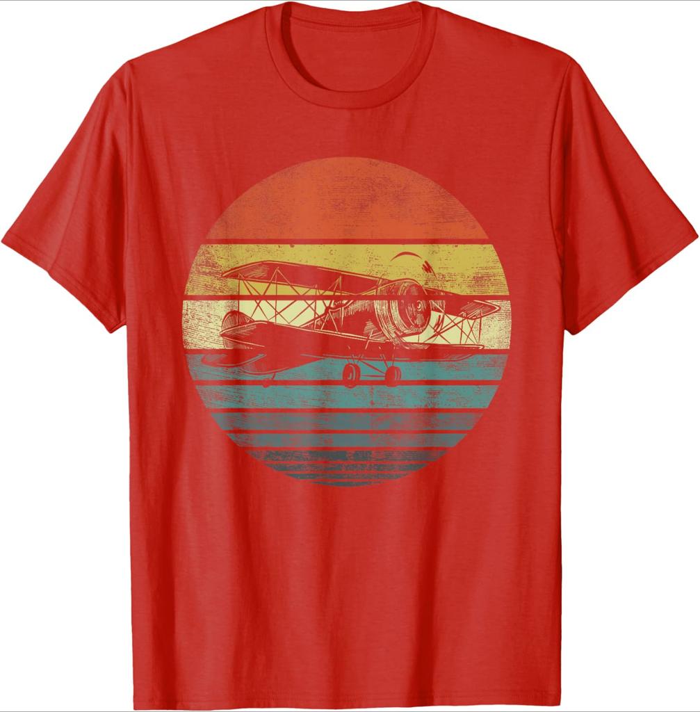 Aviator Pilot Gifts Funny Retro Bi-Plane Airplane Aviation Design-100% Cotton  Round Neck Short Sleeve Printed Men's T-shirt.