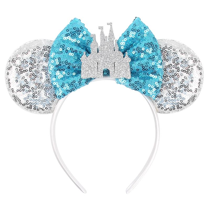 Disney Mickey Uszy Opaska z Cekinami 5" Kokarda Zamek Fajerwerki Opaska do Włosów Dla Dziewczynek Dzieci Featival Impreza DIY Akcesoria do Włosów