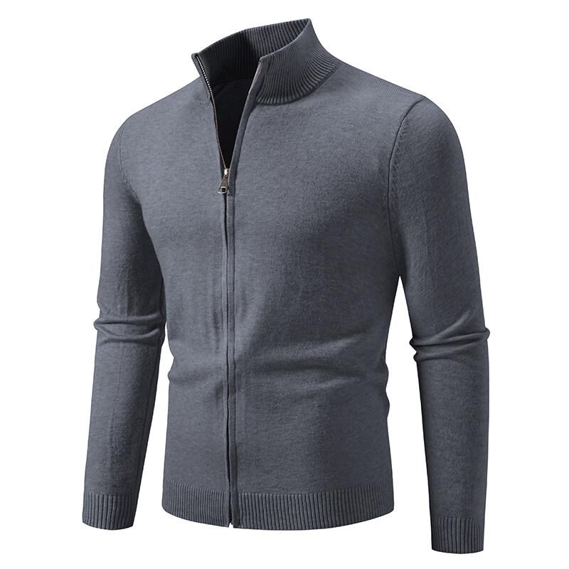 New Spring Autumn Men's Simple Knit Sweater Stand Collar Zipper Cardigan Jacket