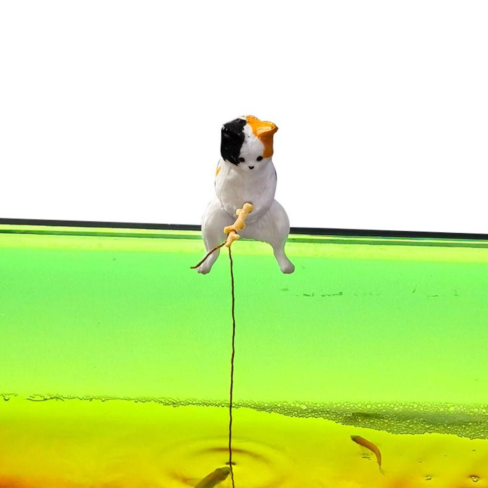 Handicraft Craft Bonsai Plant Pot Micro-landscape Fish Tank Ornaments Cat Statue Miniature Figurines Kitten Fishing Ornament