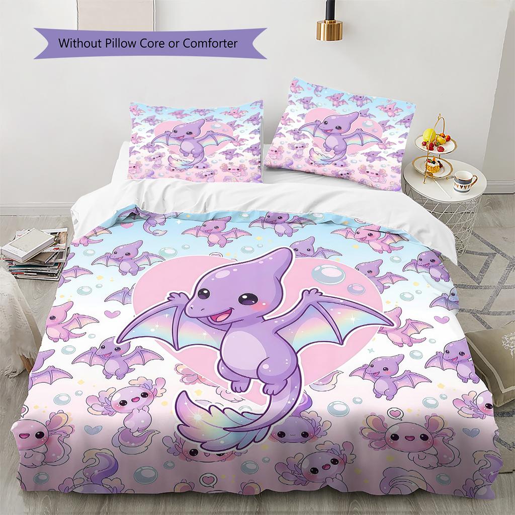 Pink Gradient Cartoon Pattern Bedding,Quilt Set Quilt Cover Pillowcase Home Birthday Gift (1 * Duvet Cover + 2 * Pillowcase, Without Core)