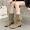Suede Pile High Heel Thick Heel Autumn and Winter Two Wear Long Tube Medium Boots Pointed Belt Buckle Fashion Boots 2025 Women's New Models