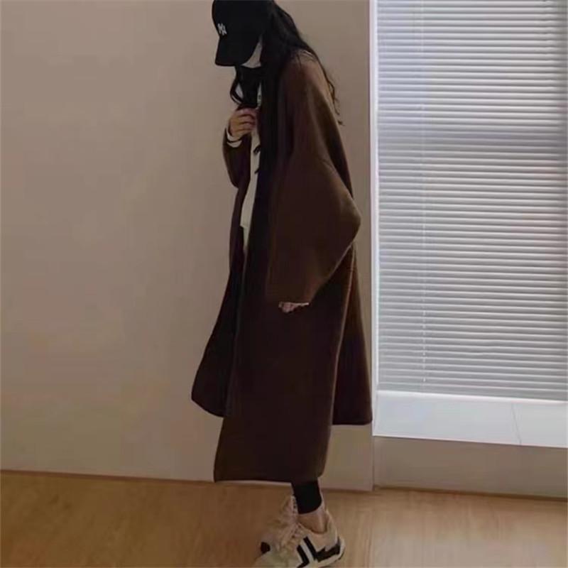 

Шерстяной вязаный кардиган женский осенне-зимний новый свободный ретро ленивый стиль длинный свитер куртка average size