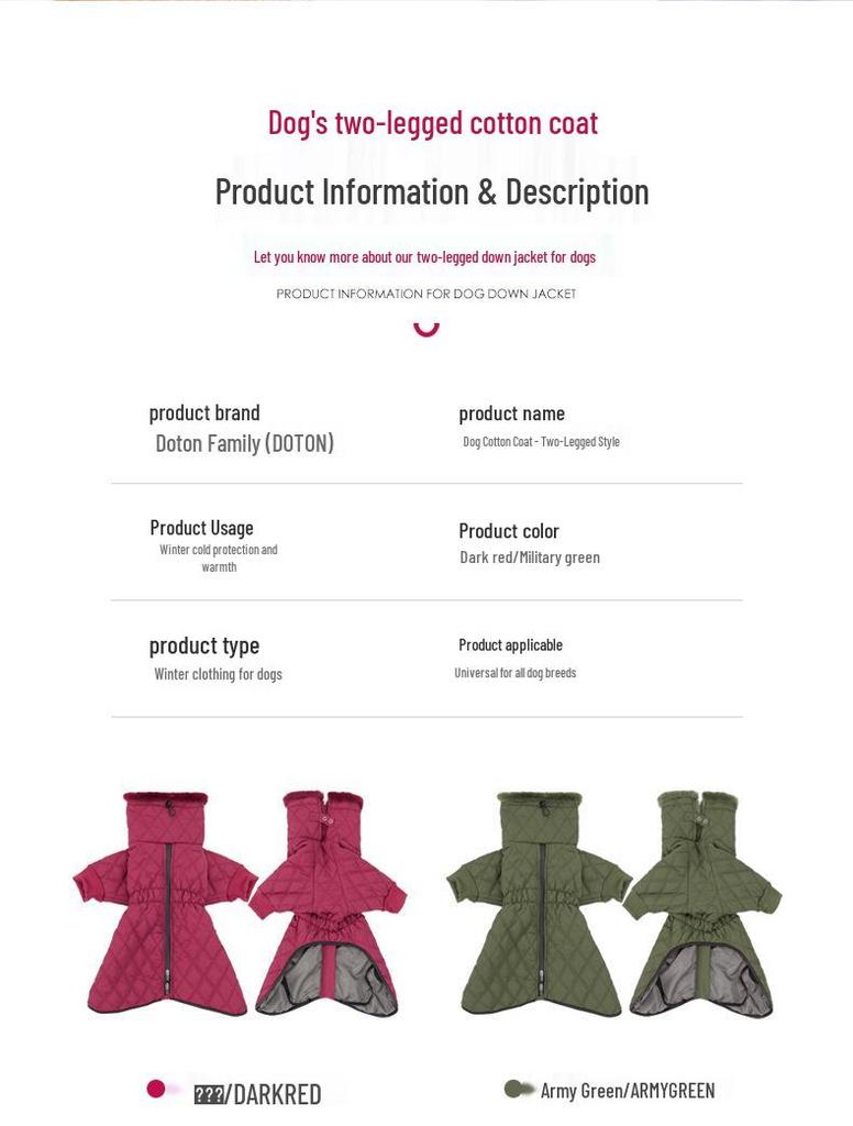 Winter Daunenjacke für mittelgroße und große Hunde - Winddicht, Warm, Zweibeiniges Design