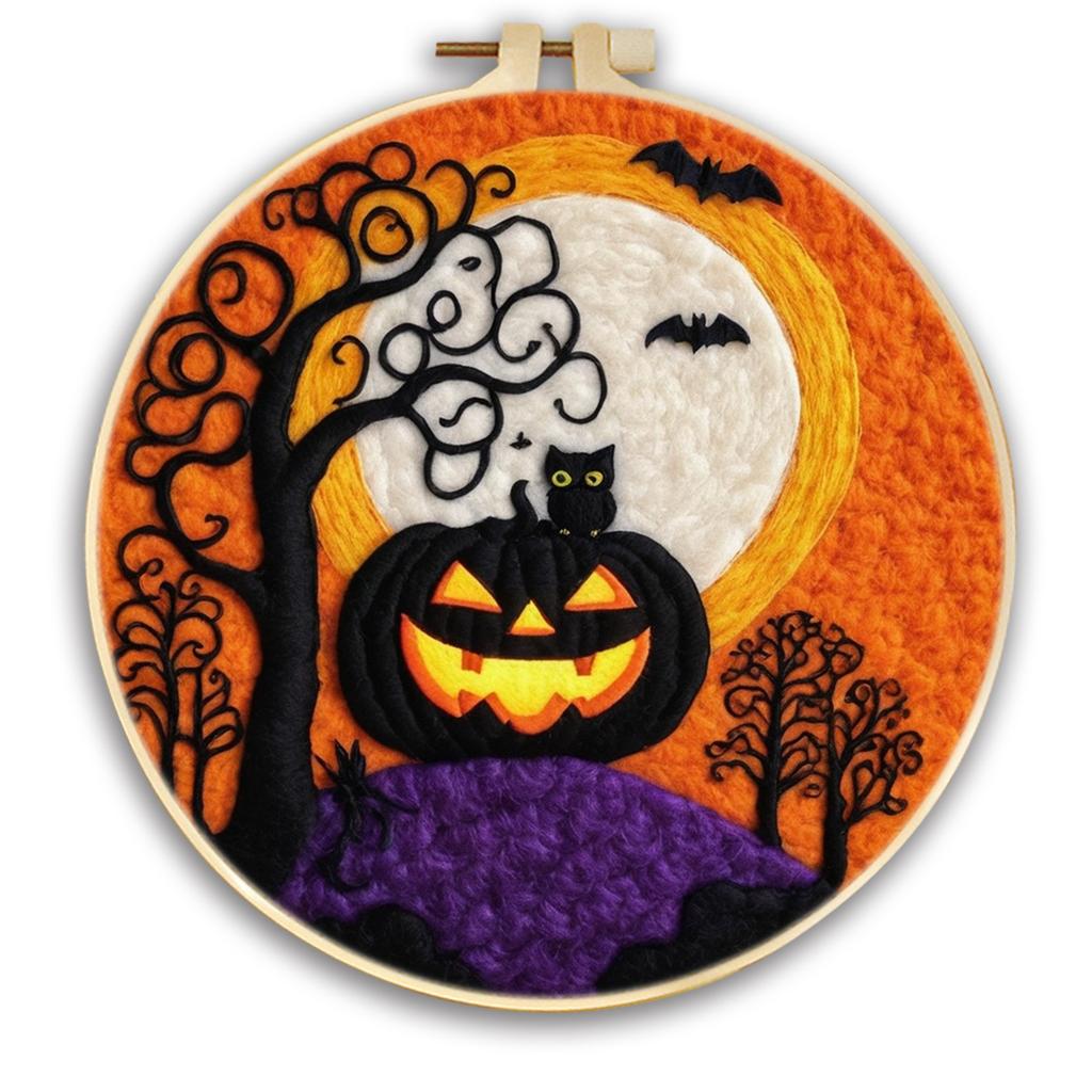 CHENISTORY Painting DIY Wool Embroidery Kit Creative Halloween DIY Wool Needle Felt Picture Craft Painting Gift Felt Needlework