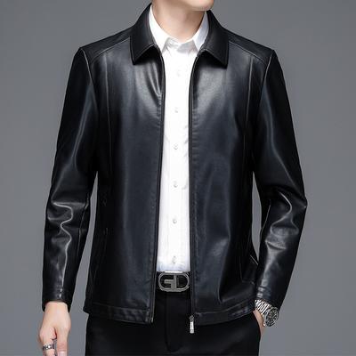 Autumn Genuine Leather Jacket Men's Slim Short Lapel Leather Jacket Middle-aged and Elderly Men's Genuine Leather Jacket