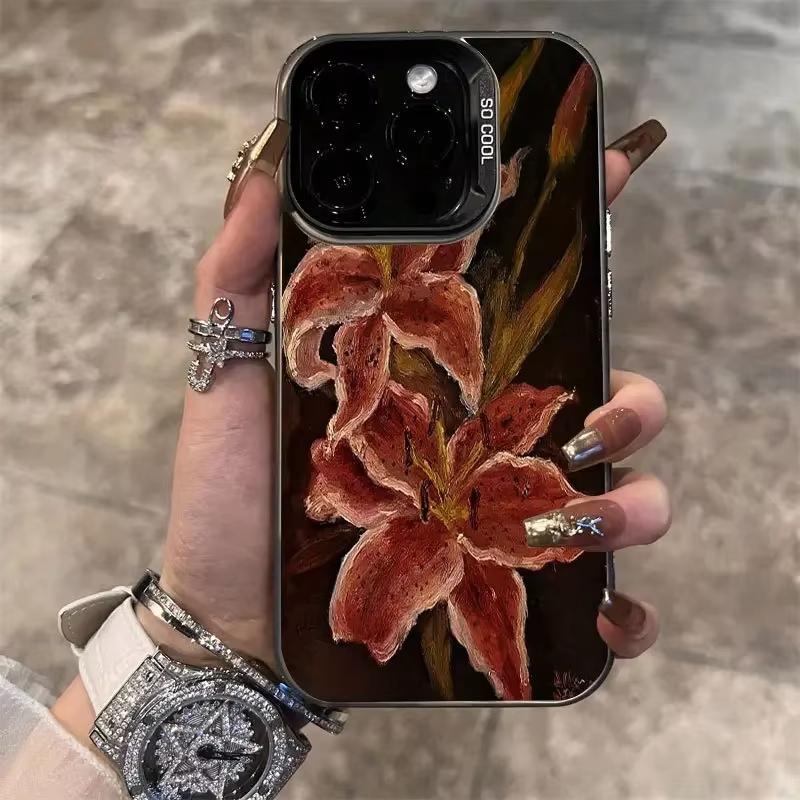 

Ретро Масляная Живопись Цветок Лилии Чехол для Телефона Для iPhone 16 15 14 13 12 11 Pro Max 7 8 Plus XR XS Max Ударопрочный Силиконовый Задний Чехол iPhone 12 Mini