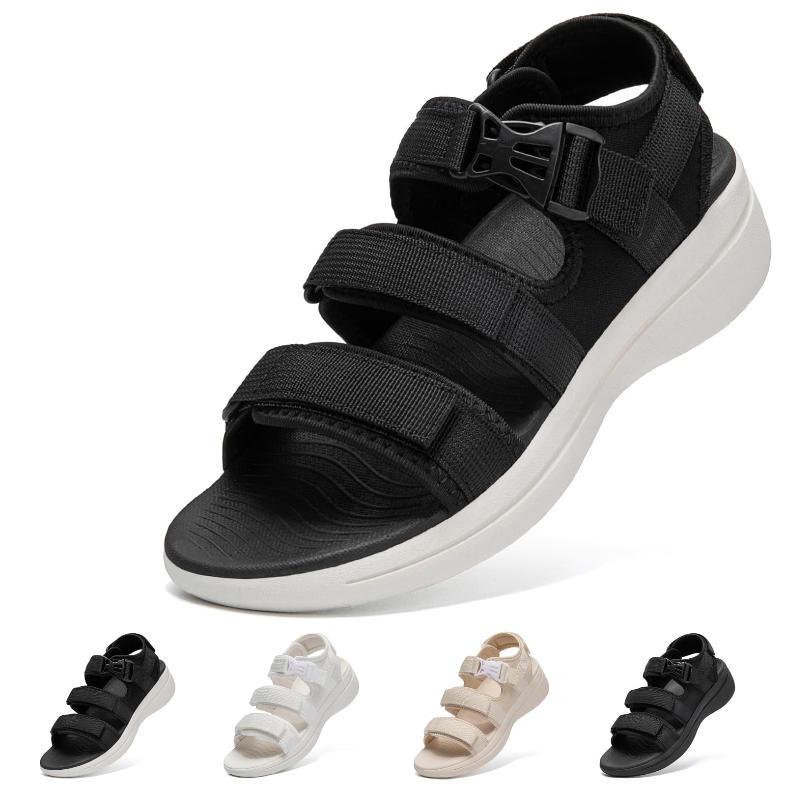 

SOARHOPE Velcro Perfect for Outdoor and Amphibious Black and White Women s Sandals, Lightweight, Breathable, Breathable, Breathable, Summer, Wear,