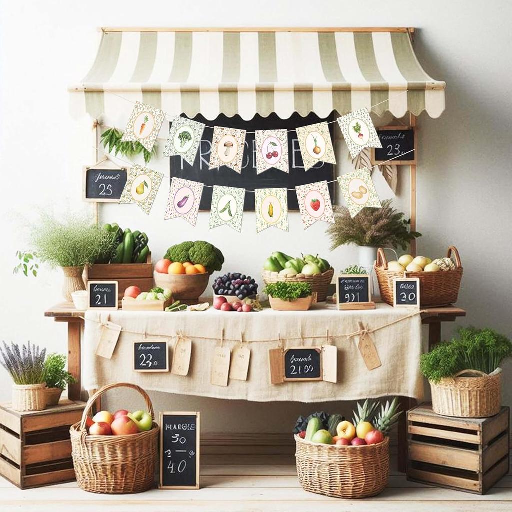 Locally Grown Baby Shower Bunting Banner, Vegetable Farmer's Party Decorations for Kids Produce Stand Farmers Market Bridal Shower Party Bachelorette