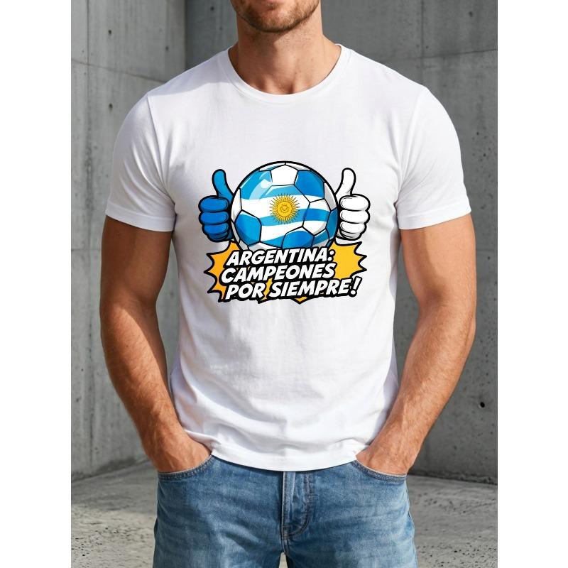Europäische Größen Argentinien Flaggen Design Fußball Ball Herren T-Shirt Argentinien Champions Forever Grafikdruck Sommer Freizeitkleidung für Fußballfans