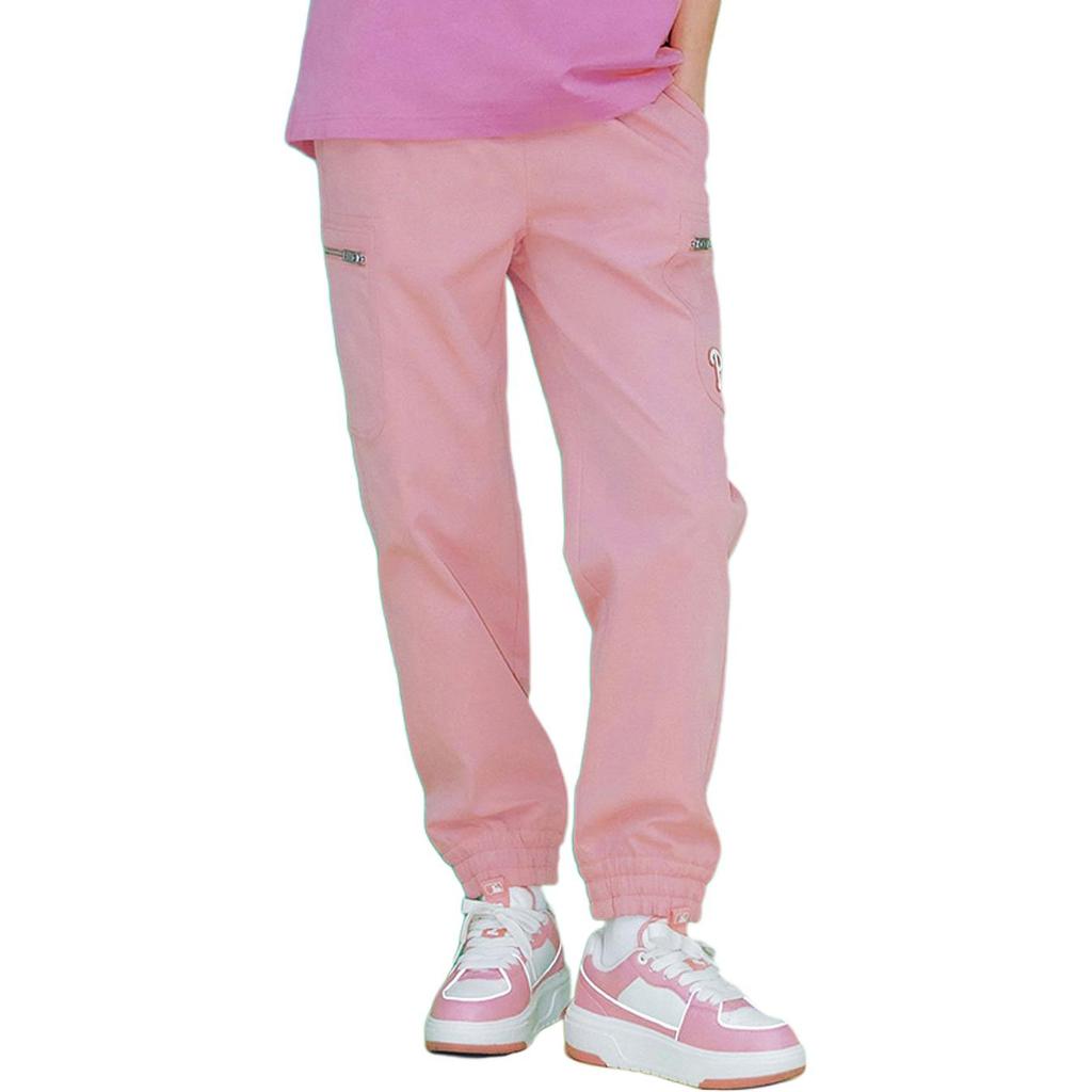 MLB SS23 New York Yankees Logo Embroidered Elastic Waist Cuffed Casual Pants Women bottoms Pink 3FWPB0231-10PKL