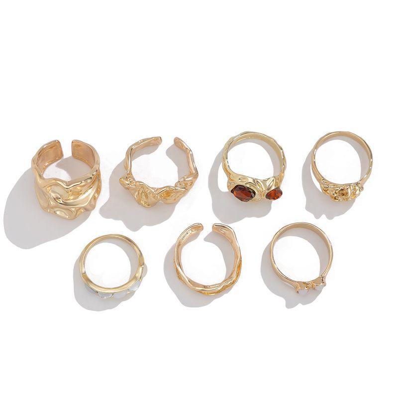 

7-Piece Set of Diamond-Encrusted Irregular Rings, European and American Trendy Fashion, Unique Niche Design, Internet Celebrity Ring Combination Light Gold