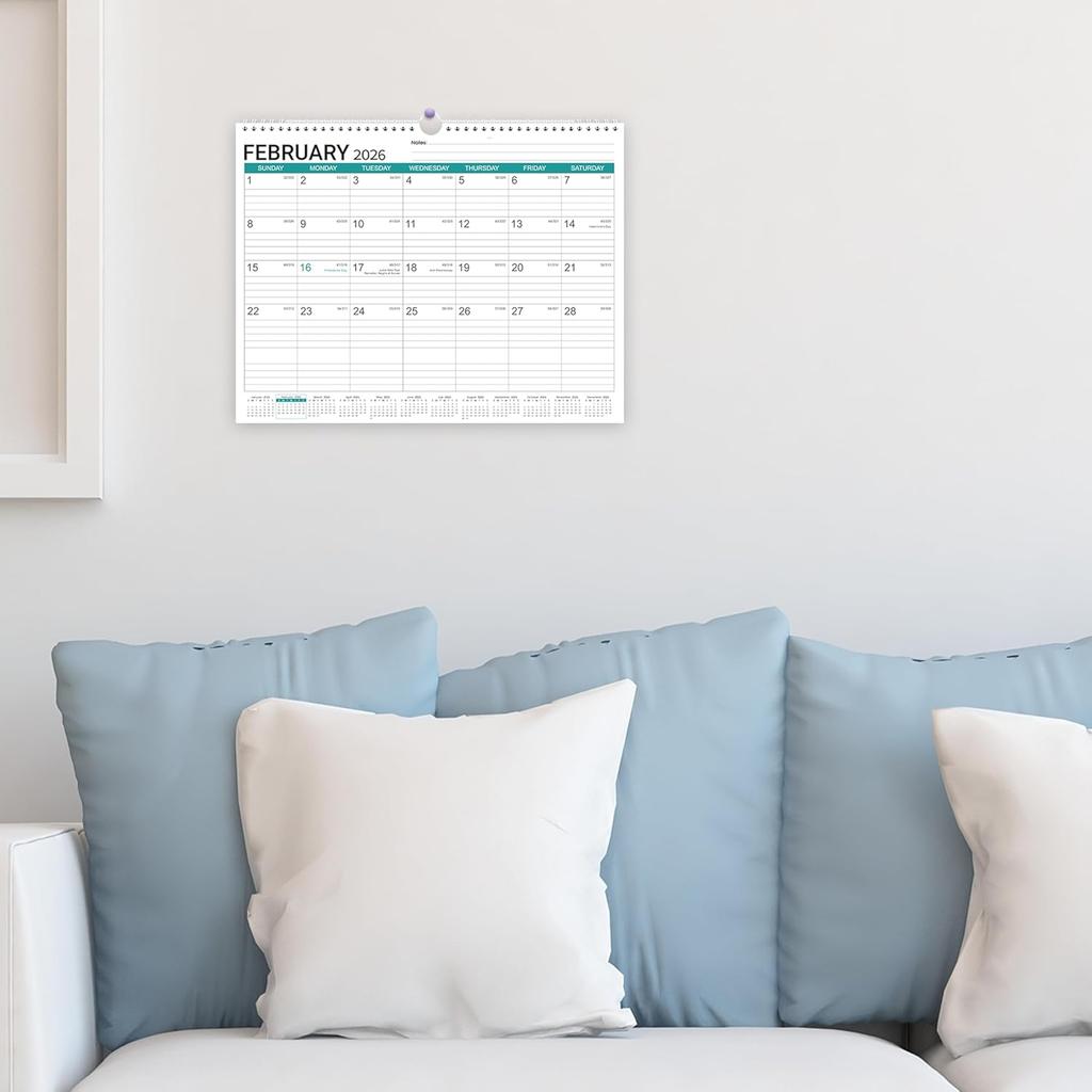 2026 Wall Calendar - Desk/Wall Calendar 2026, Jan.2026 - Dec.2026, 11-1/2"x14.68", Ruled Blocks, Spiral Bound, Monthly Calendar