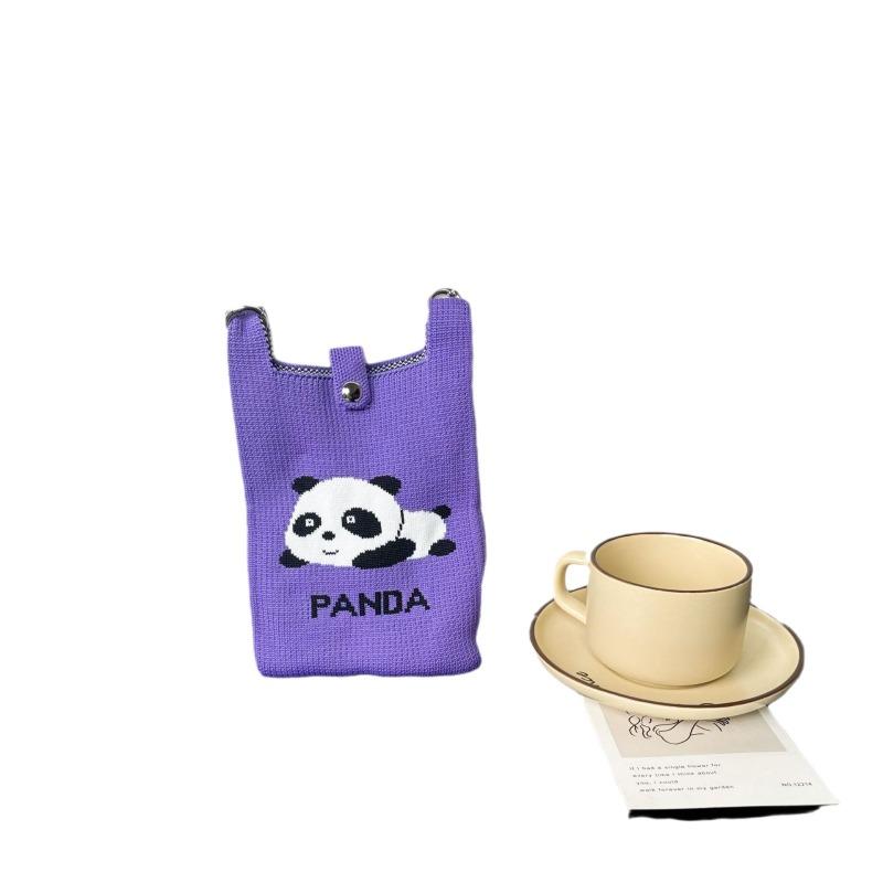 Panda Mobile Phone Bag Cute Knitted Bag High Sense Personality Versatile Dopamine Shoulder Messenger Bag Dopamine Wind