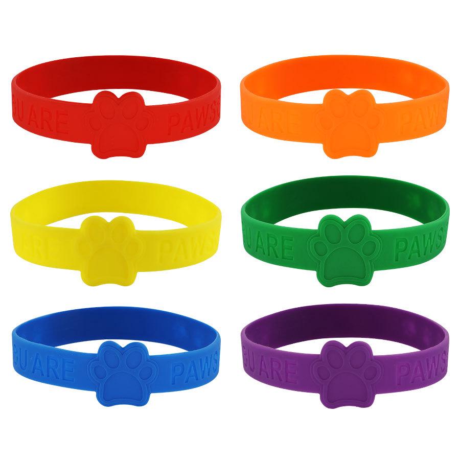 Custom Cartoon Dog Paw Silicone Wristband, Solid Color Engraved Small Gift Bracelet