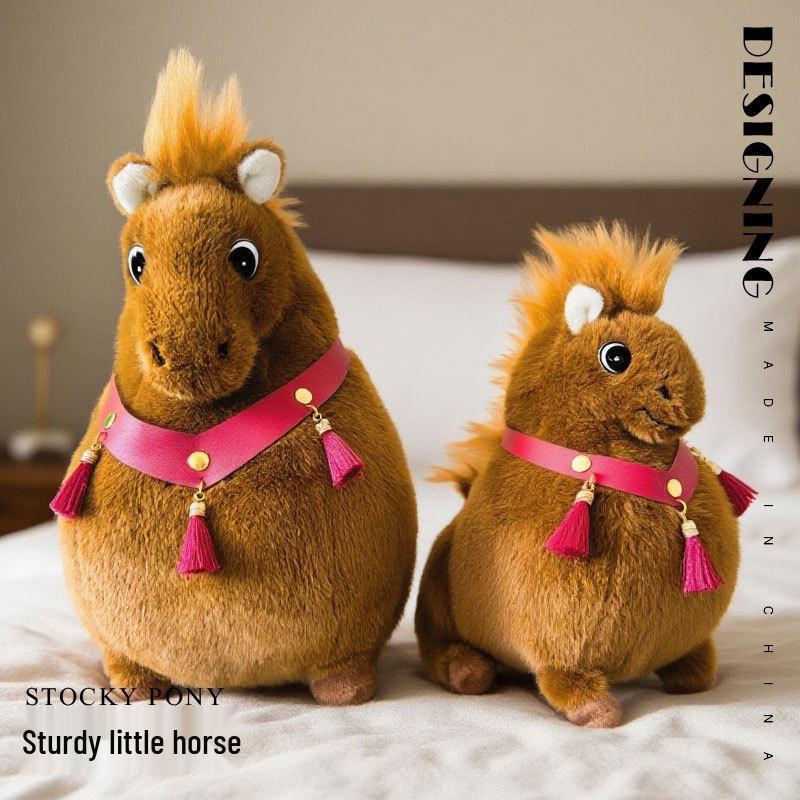 Sturdy Plush Toy Horse in White, Black, and Brown