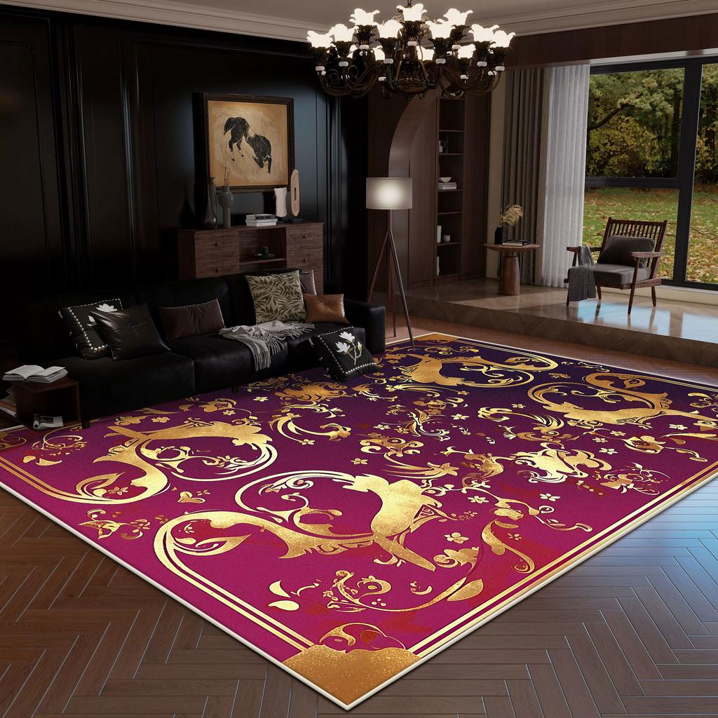 European Style Rug Luxury Decoration Home Large Area Living Room Carpet Golden Striped Rugs Bedroom Bedside Non-slip Soft Mat