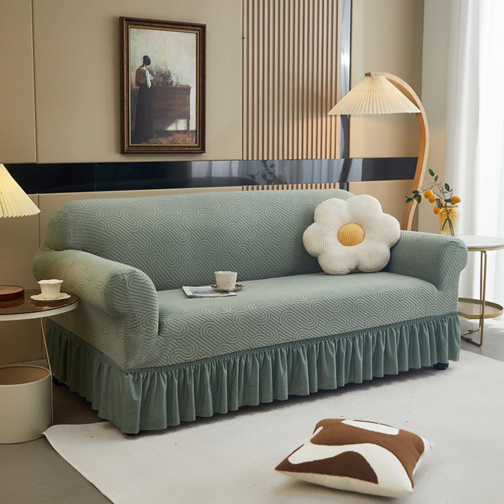 Elastic Sofa Cover Full Protection Wavy Hem Stretchable Couch Slipcover for Home Office Furniture Protector