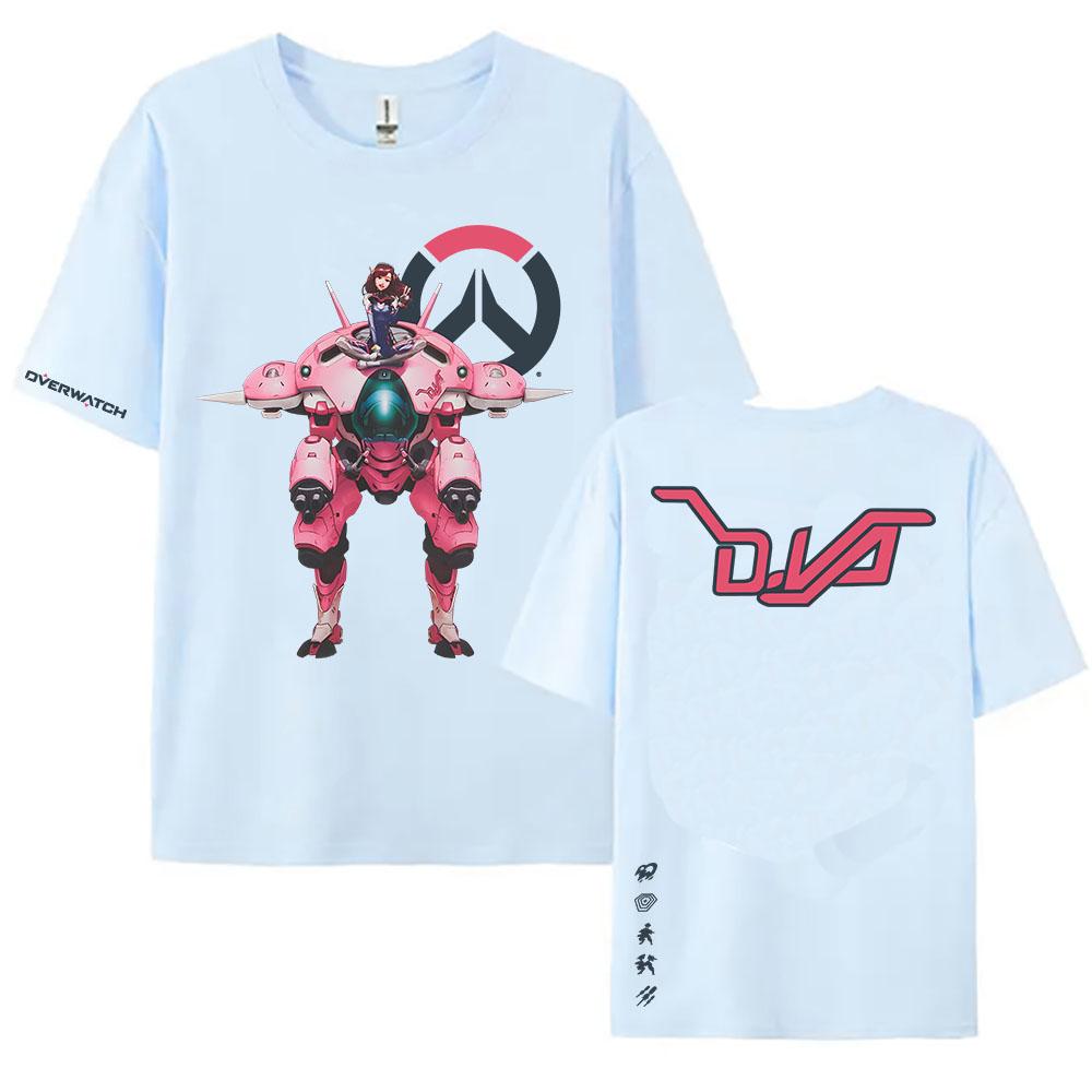 Overwatch 2 D.Va Fusion Cannons Tshirts Loose Women Men O-neck T-shirt Streetwear Game Graphic Printing Clothing Casual Tees