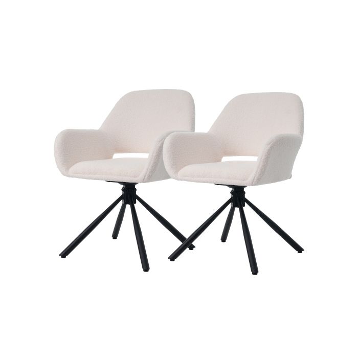 Chaise pivotante - MUVOE - Set de 2 - Tissu Sherpa - Blanc - Avec accoudoirs