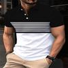 Men's Striped Design Color Blocked Short Sleeved Polo Shirt, Casual Style with Slight Elasticity Regular Fit Summer Top
