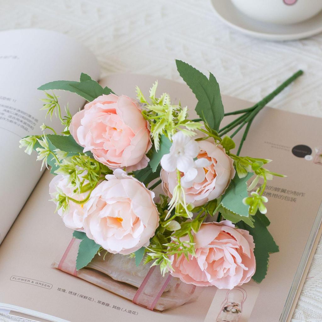 Nordic Peony Wedding Bouquet - Artificial 5-Head Peony for Home Decor