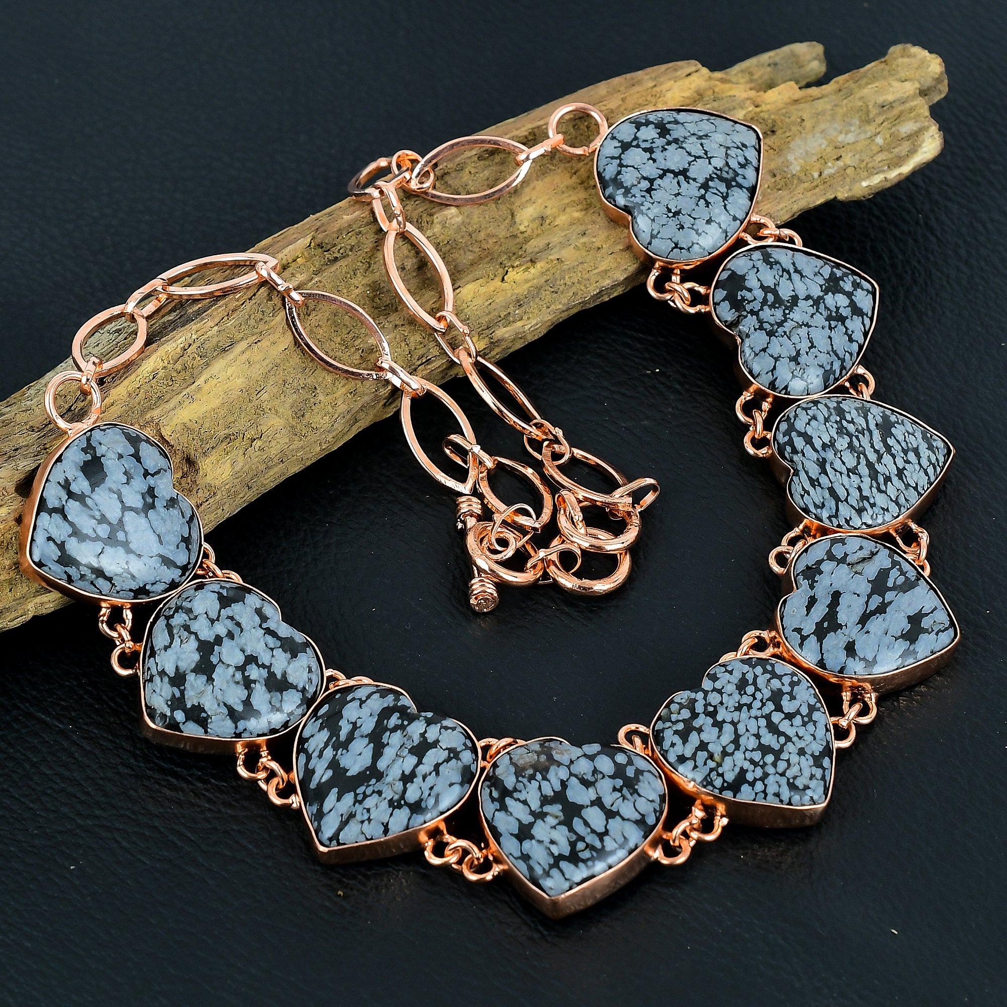 

Ожерелье из обсидиана снежного, обернутое медной проволокой 999 пробы, ожерелье из драгоценного камня ручной работы, изящное ювелирное украшение, ожерелье с регулируемой цепочкой, подарок для нее