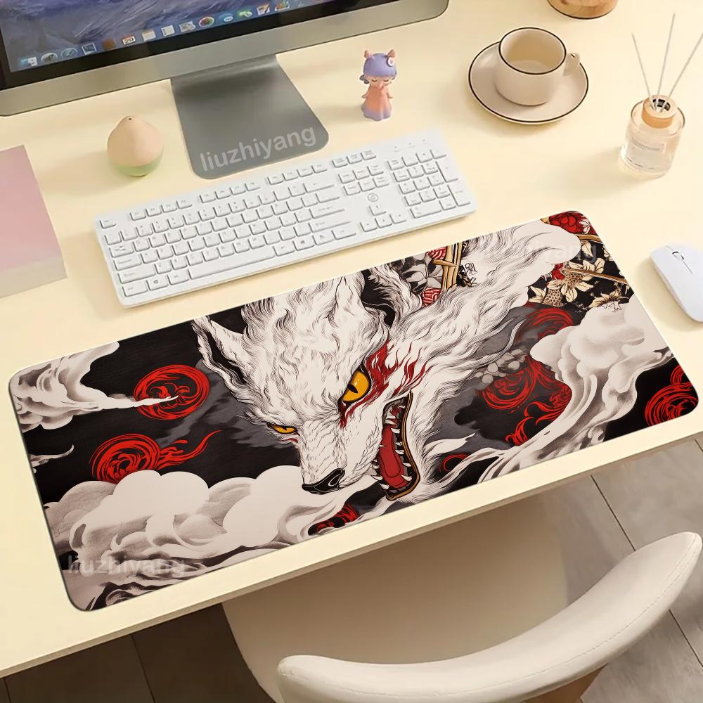 Cool Wolf Design Mouse Pad Large Computer Office Game Table Mat XXL Rubber Anti-slip Stitched Edges Keyboard Mats Long Desk Pads