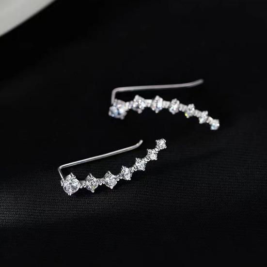 Yousheng Seven Star Stud Earrings Row of Cubic Zirconias Earrings Shining Silver Earrings for Women Party Dating Formal Occasion Accessory