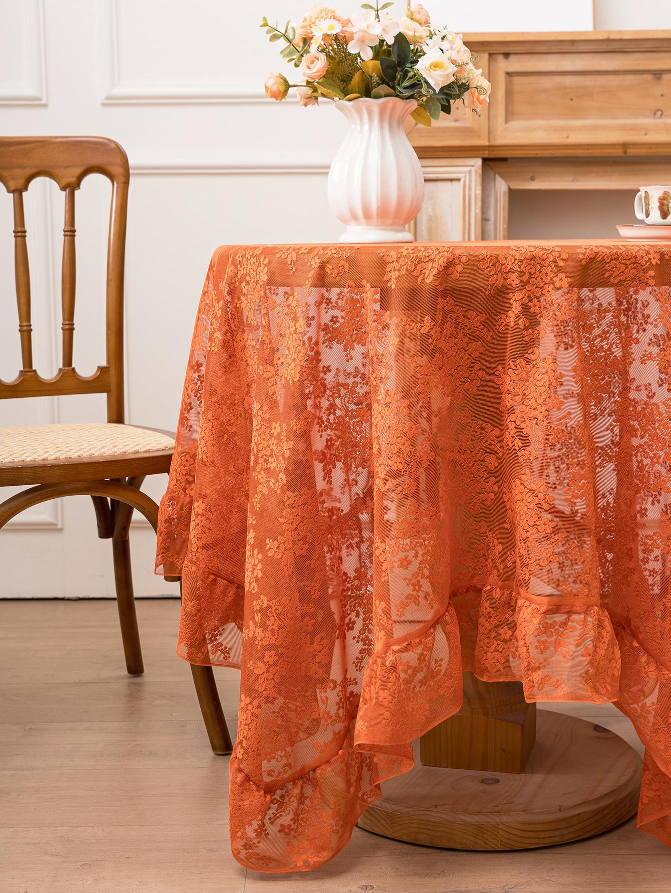 Elegante Roestoranje Kanten Tafelkleed, Romantische Rustieke Tafel voor Afternoon Tea, Herfst, Thanksgiving Feest Decoratie 140x100cm oranje