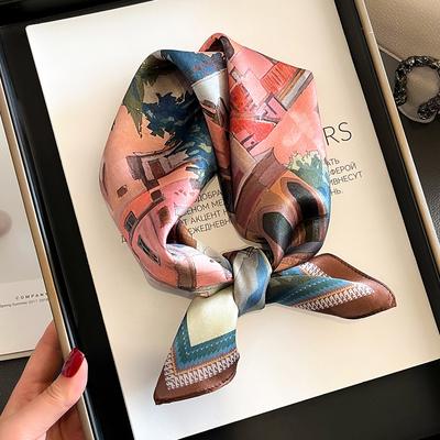 2024 חדש נשים מרובע 100% משי צעיף Foulard בנדנה ליידי פרחוני צעיפים לשיער להקות שיער מטפחת קפיץ תיק עניבות 53 ס"מ