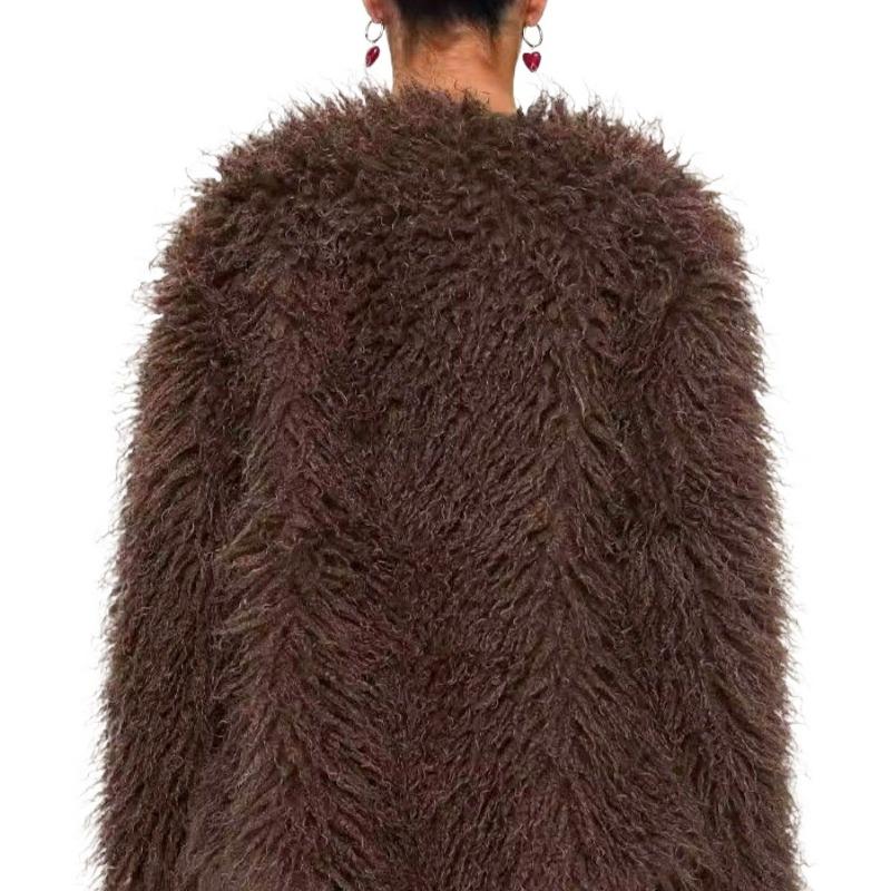 Autumn and Winter New Fashion Large Size Imitation Fur Coat Artificial Fur Brown Jacket Padded Top Women