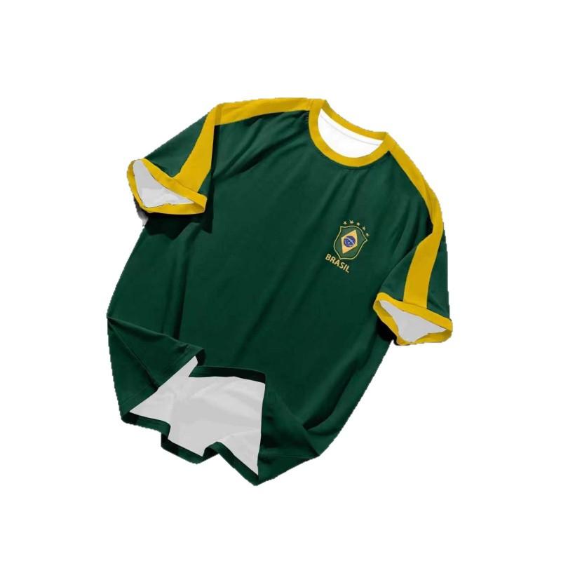 Mens Retro Brazil National Team Soccer Jersey T-Shirt Short Sleeve Loose Fit Sportswear