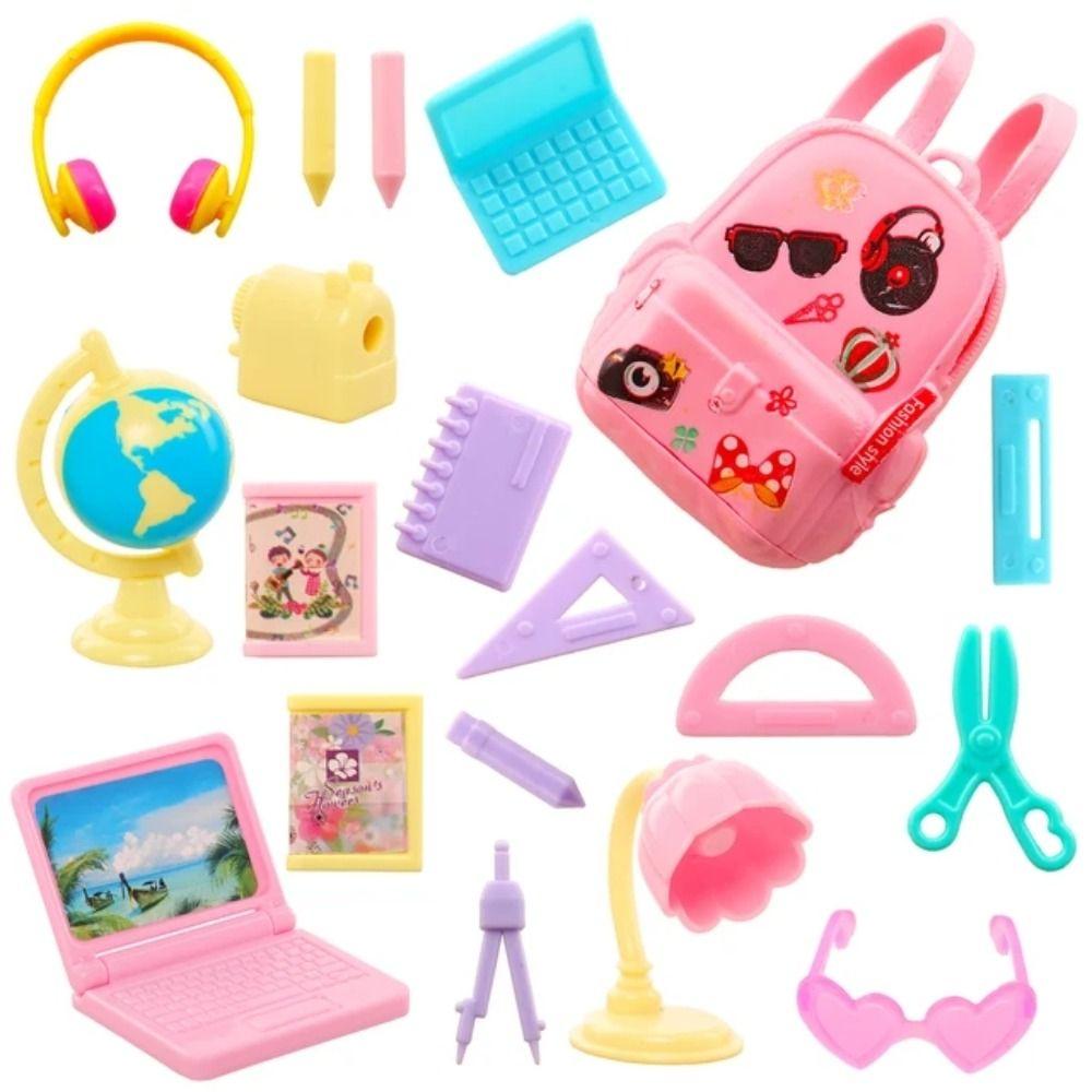 

18 Items Dollhouse Study Items Mini Laptop Miniature School Supplies DIY Toy Play House 18 pieces
