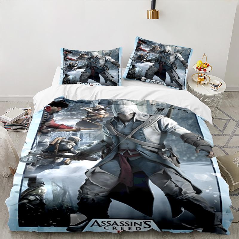 3PCS Assassin Bedding Set Printed Duvet Cover Closure Includes 1 Duvet Cover & 2 Pillowcases for All Seasons Bedroom Decor